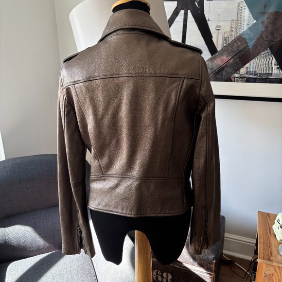 Banana Republic Metallic Leather Moto Jacket, MEDAL BRONZE Medium - Picture 6 of 15